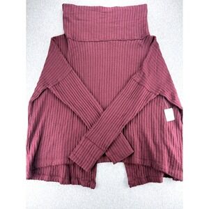 Free People Long Sleeve Womens M Thermal Waffle Knit Crop Top Cowl Neck Plum NWT
